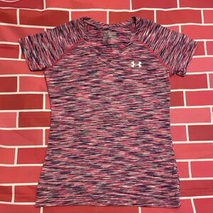 Under Armor Heatgear Tshirt Women’s Size XS Pink Blue White Static